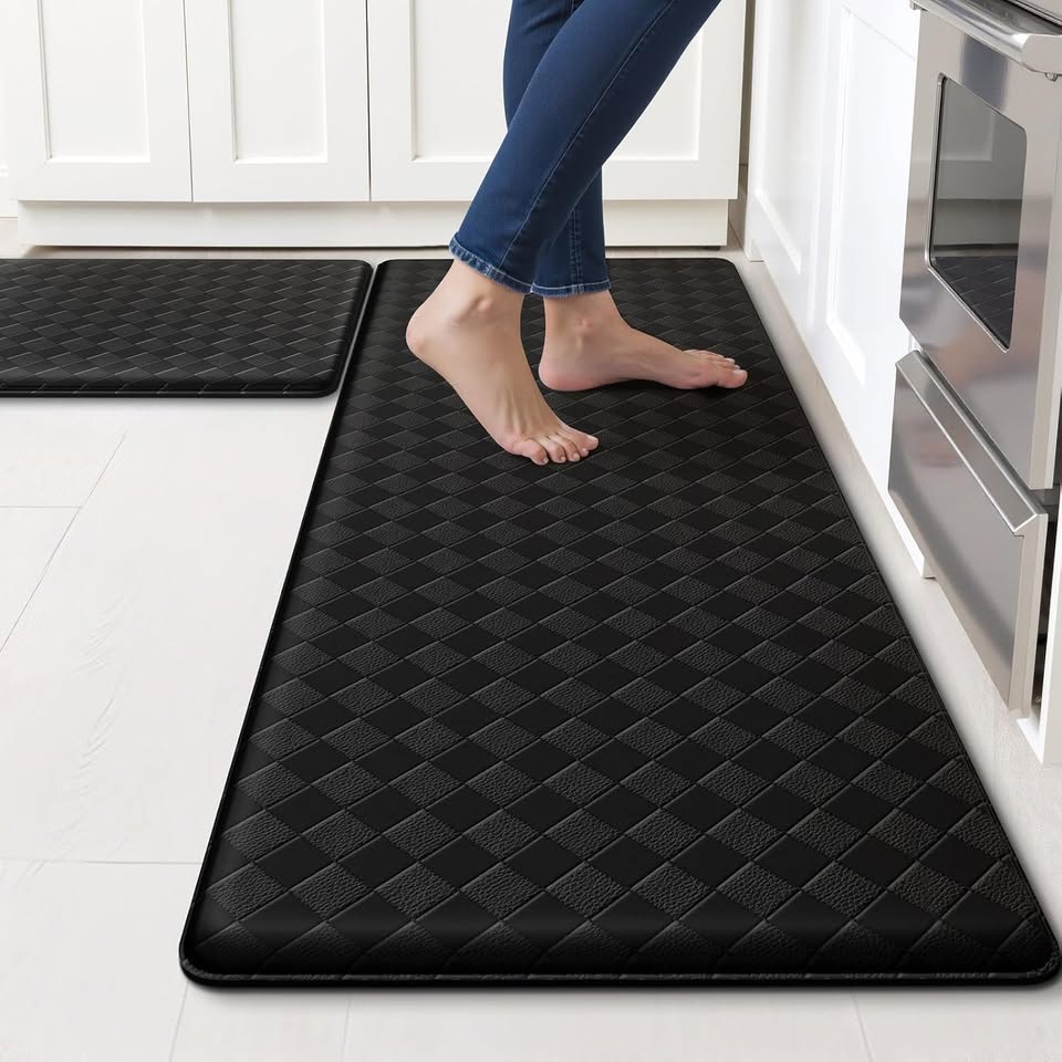 Stylish Black Kitchen Mats – 2 Piece SET -Anti fatigue and Waterproof
